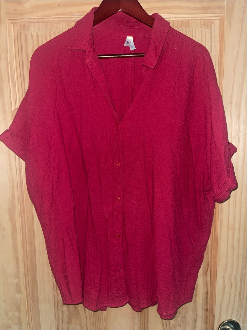 Pact Women's Button-Down Red Organic Cotton Shirt